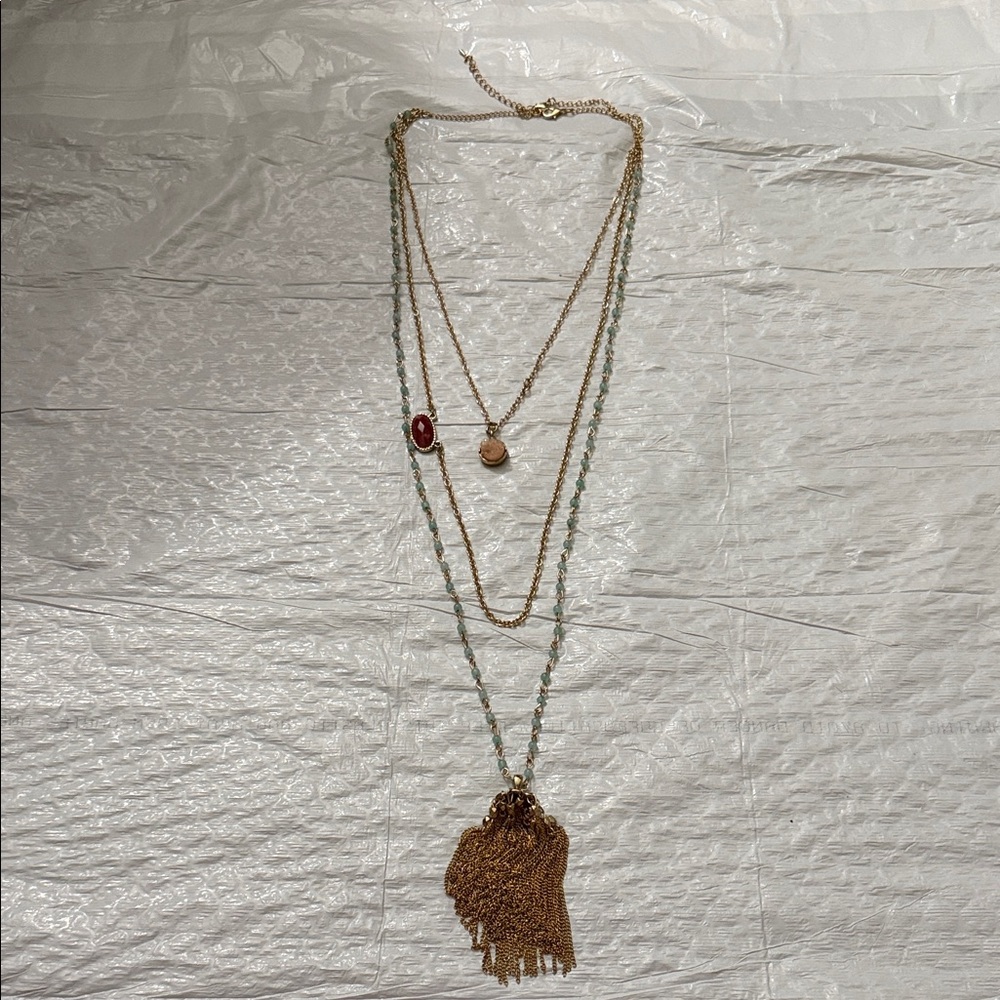 Chic Gold and Red Layered Necklace